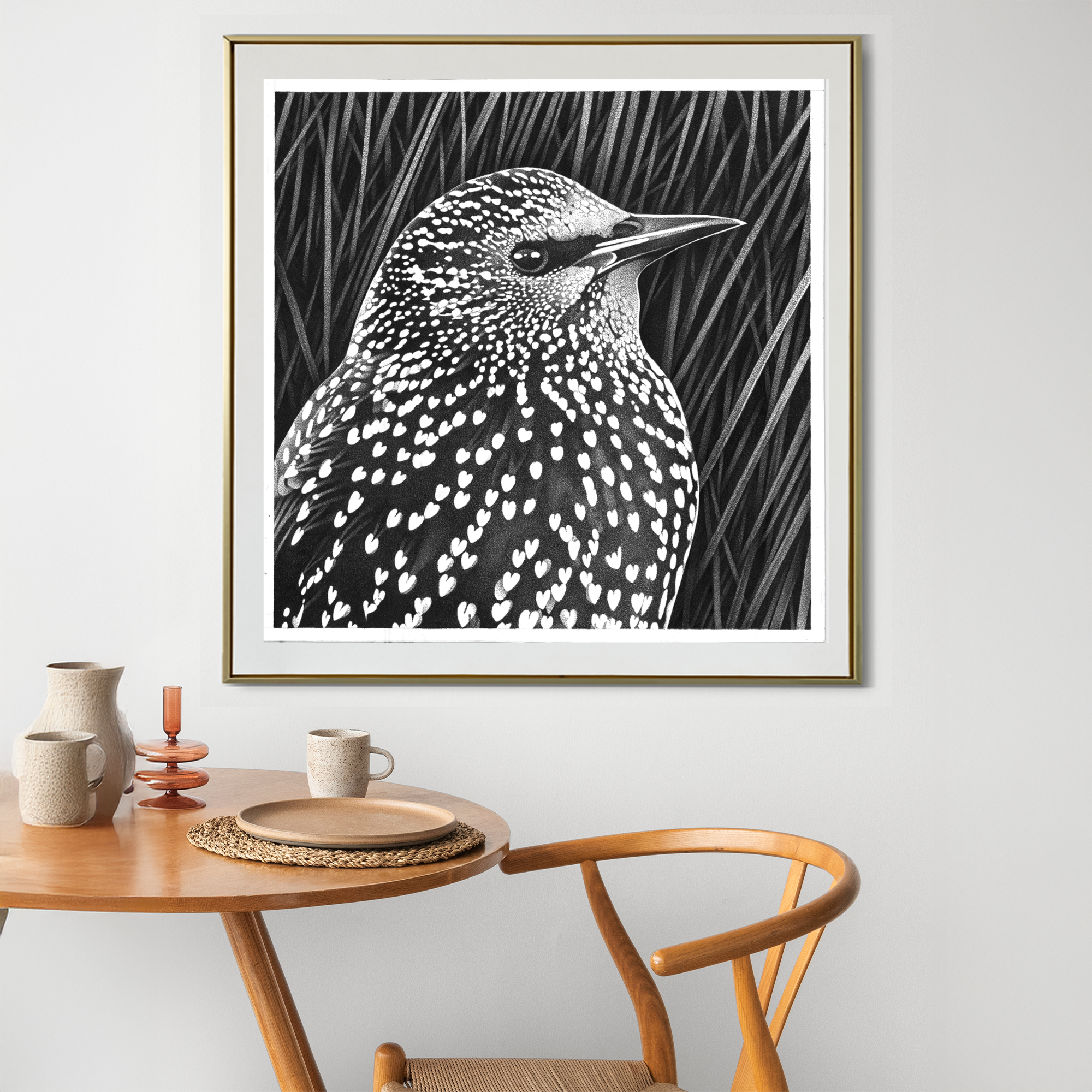 Starling Bird Dot Work Print