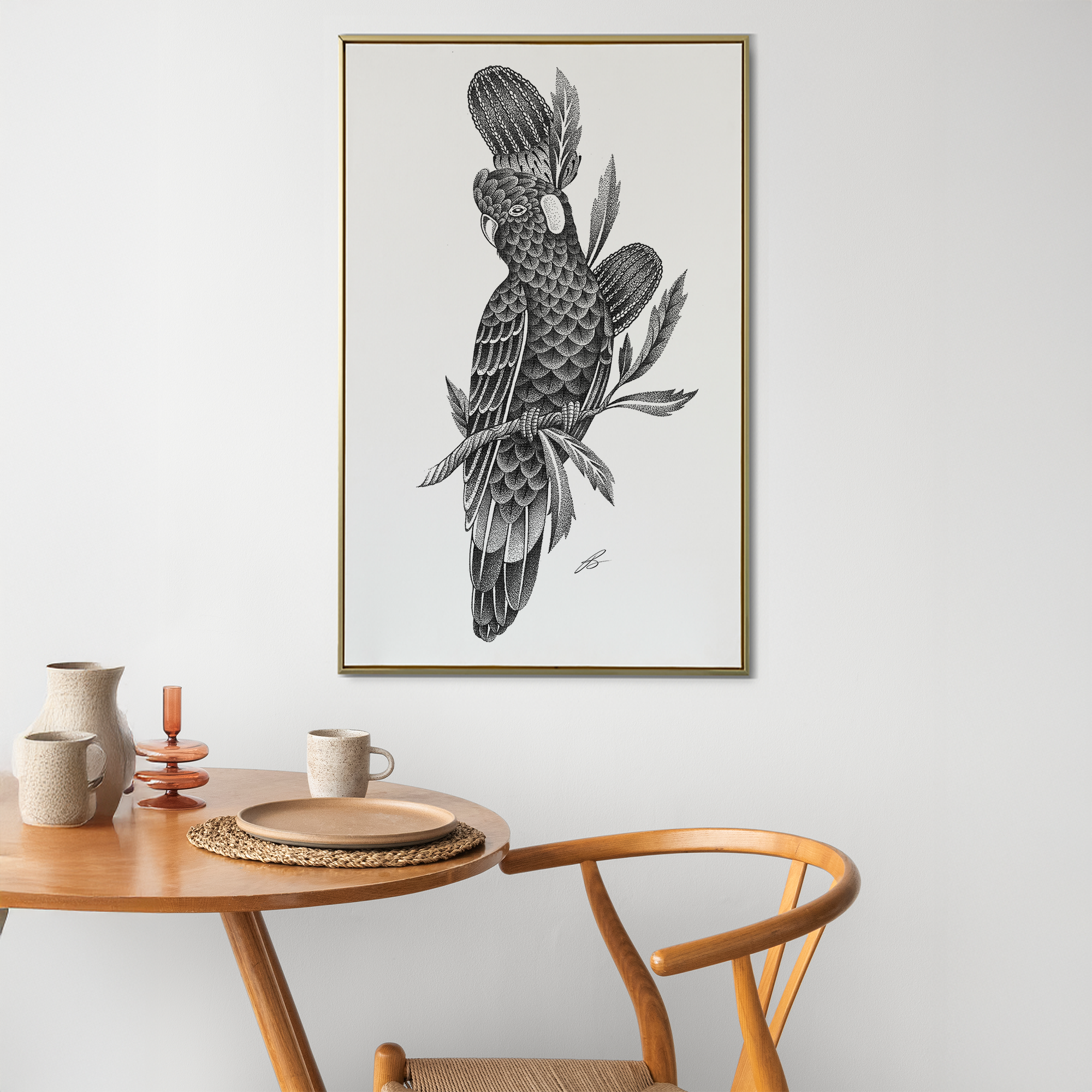 Black Cockatoo Dot Work Print