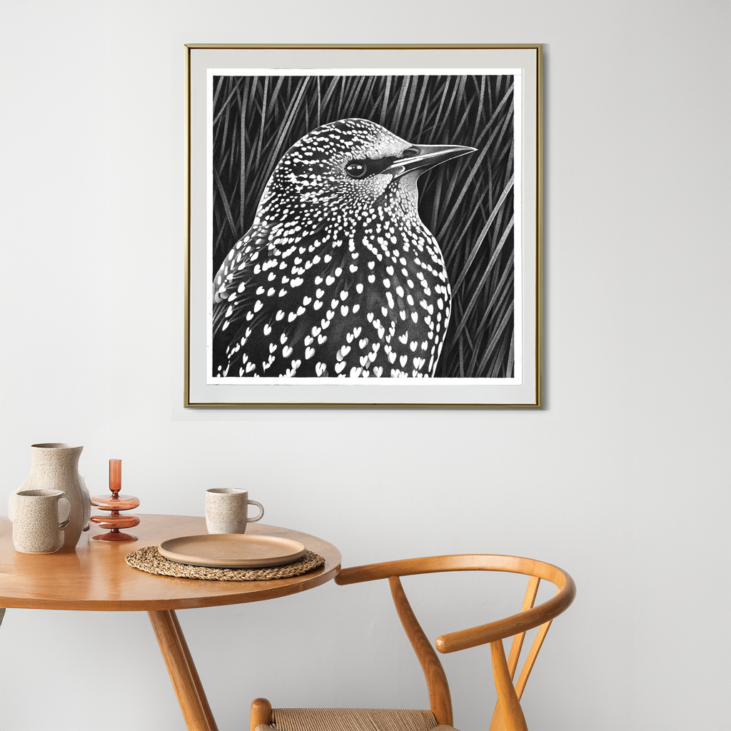 Starling Bird Dot Work Print