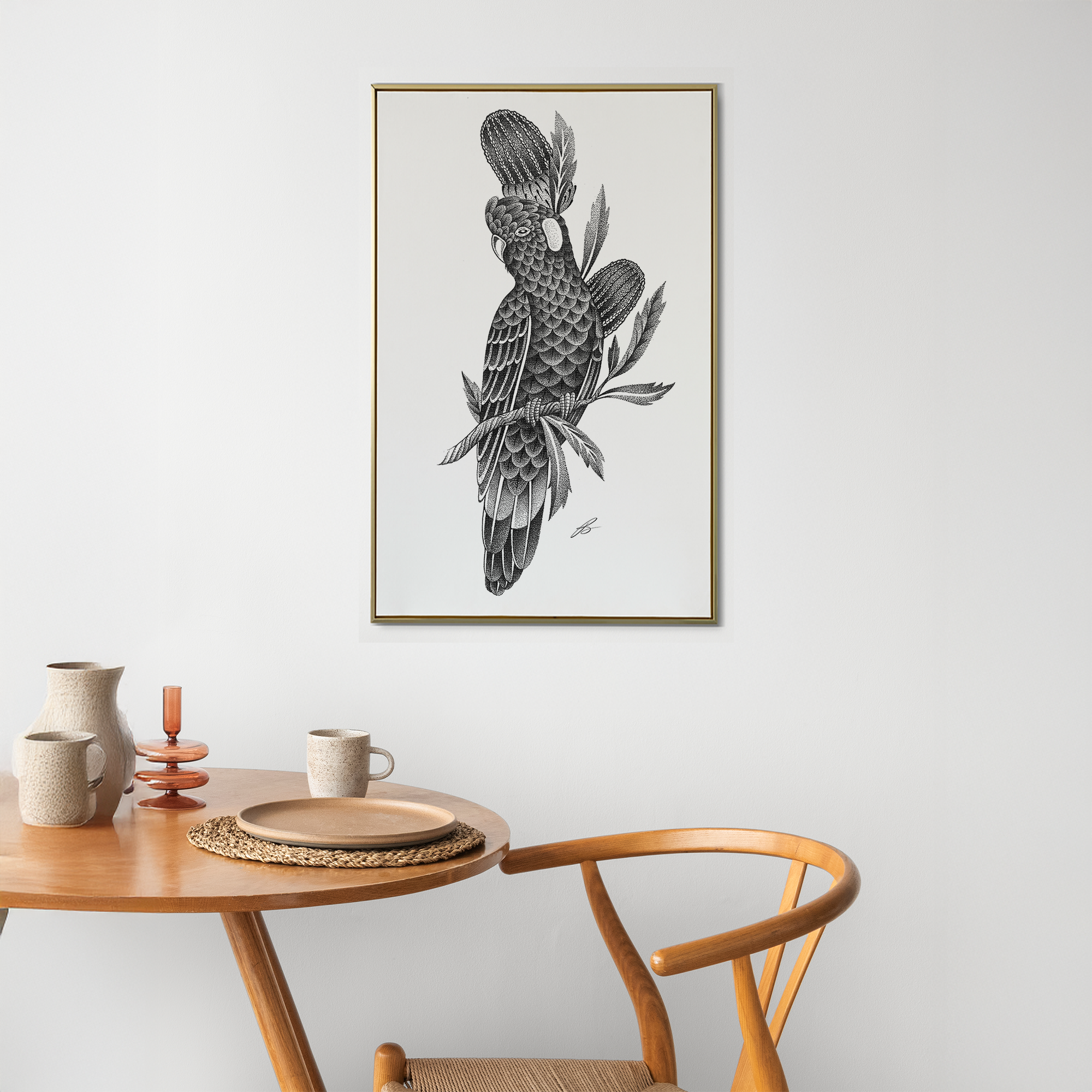 Black Cockatoo Dot Work Print