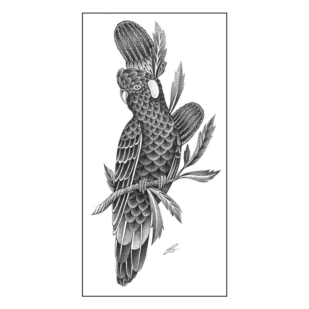 Black Cockatoo Dot Work Print
