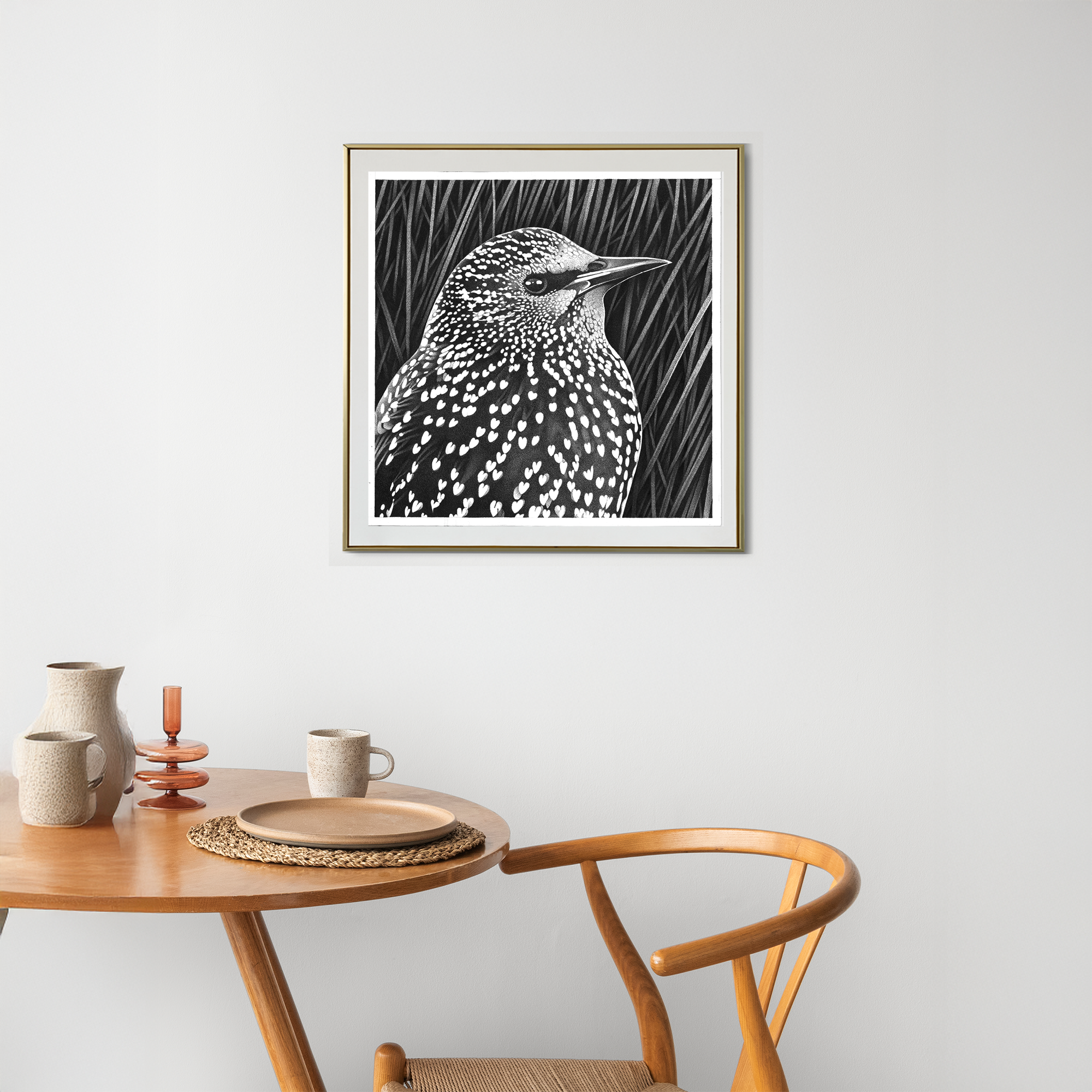 Starling Bird Dot Work Print