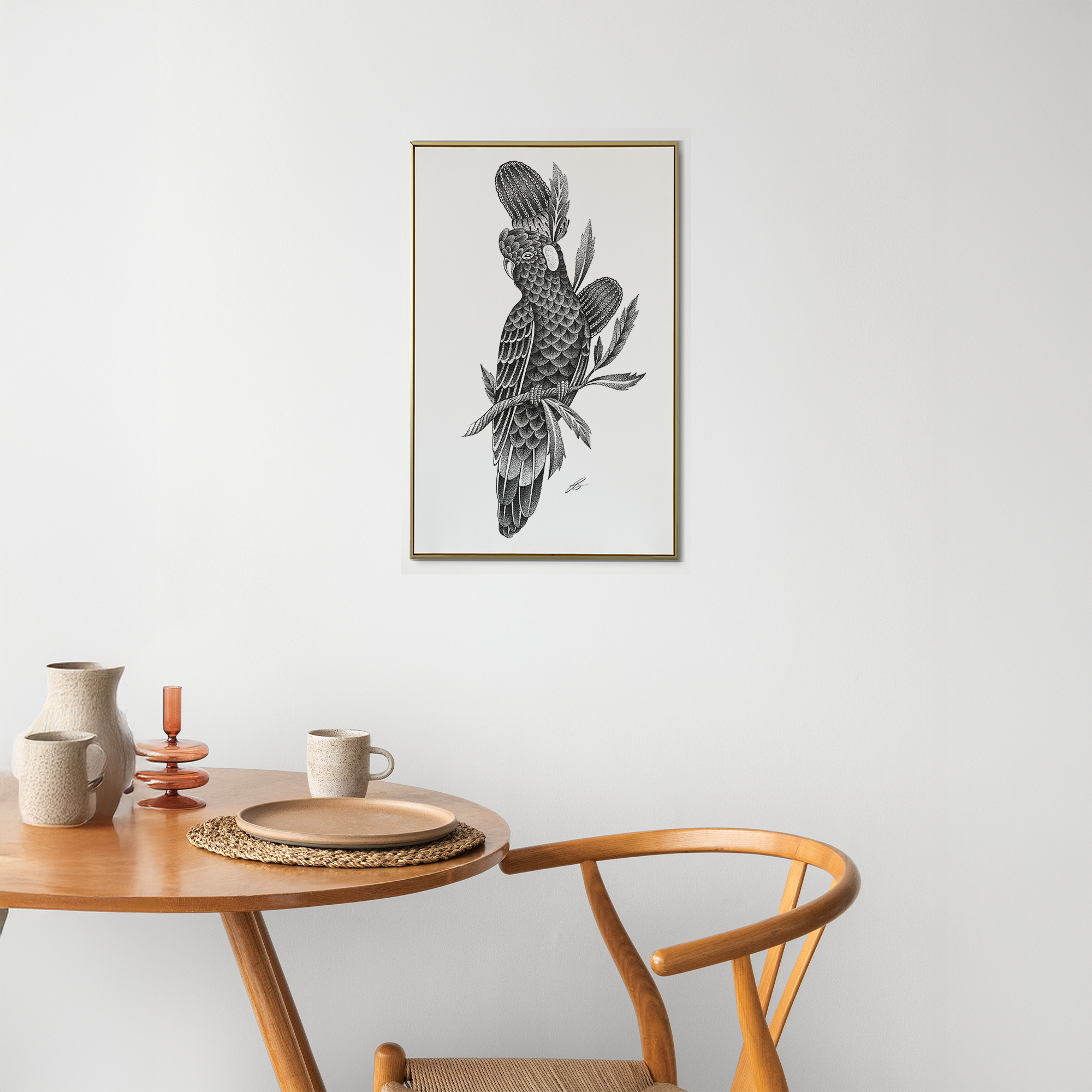 Black Cockatoo Dot Work Print